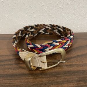 Vintage Capezio Genuine Leather White Multicolor Braided Belt Size S/M 34” Gold